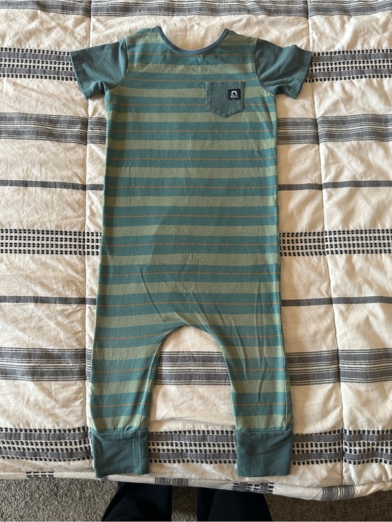 Rags to Raches Other - Rags to Raches Teal and Olive Striped Kids Romper